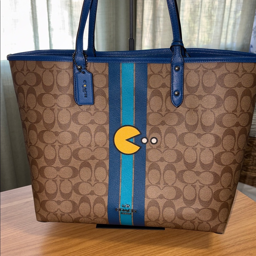 Coach x Pac-Man Reversible City Tote in Retro Solid Blue